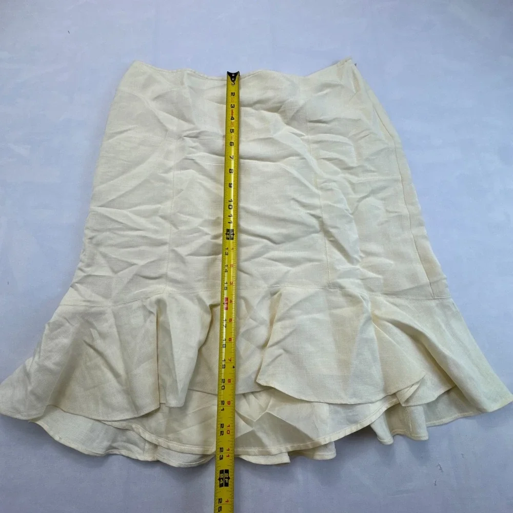 Ann Taylor LOFT Skirt Womens Petites 12P Cream Rayon Blend Ruffle Hem Side Zip